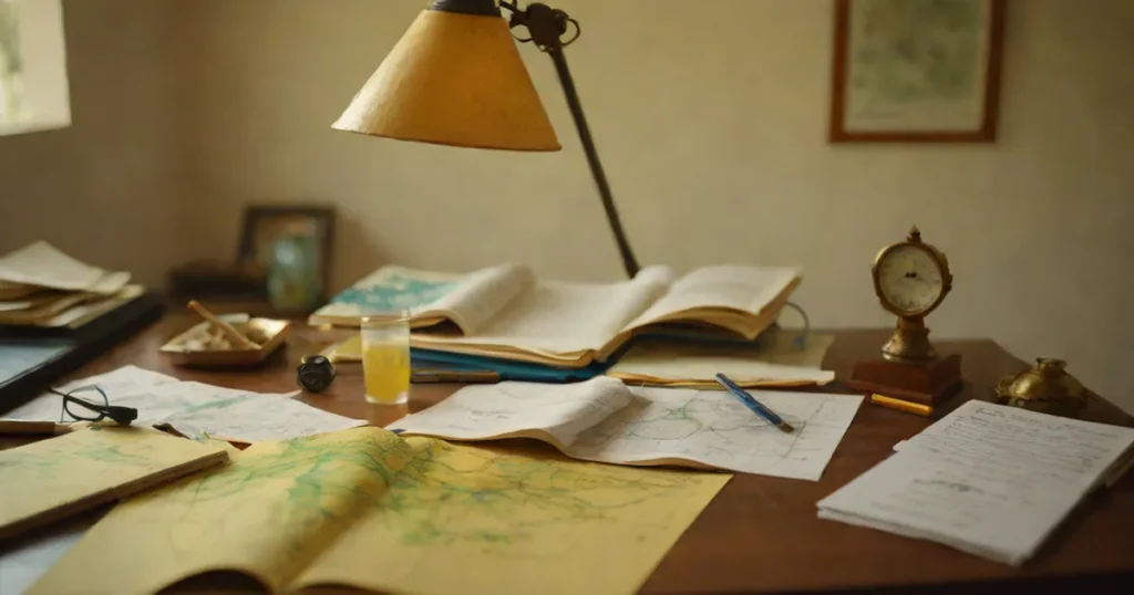 A reading desk with a map of India